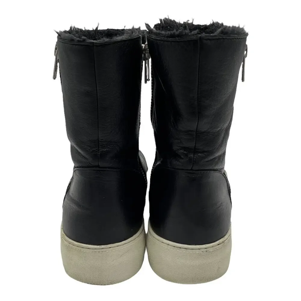 J/Slides Allie Faux Fur Lined Leather Sneaker Boots - Black - 8